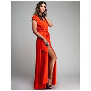 Meghan Los Angeles NWT $149 S Cherry Jasmine Faux Wrap Maxi Dress
